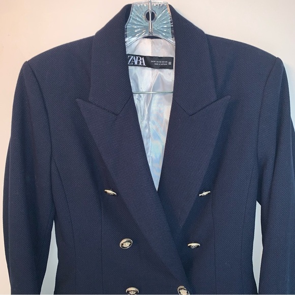 Zara Tailored Blazer with Buttons Navy Blue XS - Picture 15 of 16